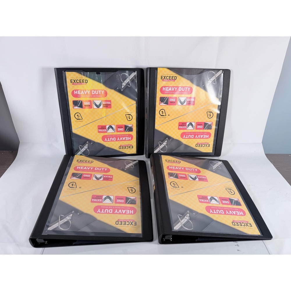 Exceed Heavy Duty 1 Inch 3 Ring Binder Black One Touch  Lot of 4 KK23H10A
